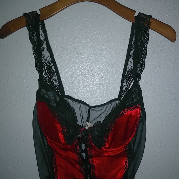 California Dynasty L Underwire Lace Trimmed Ribbon Lace Up Front Teddy Lingerie - Picture 2 of 10